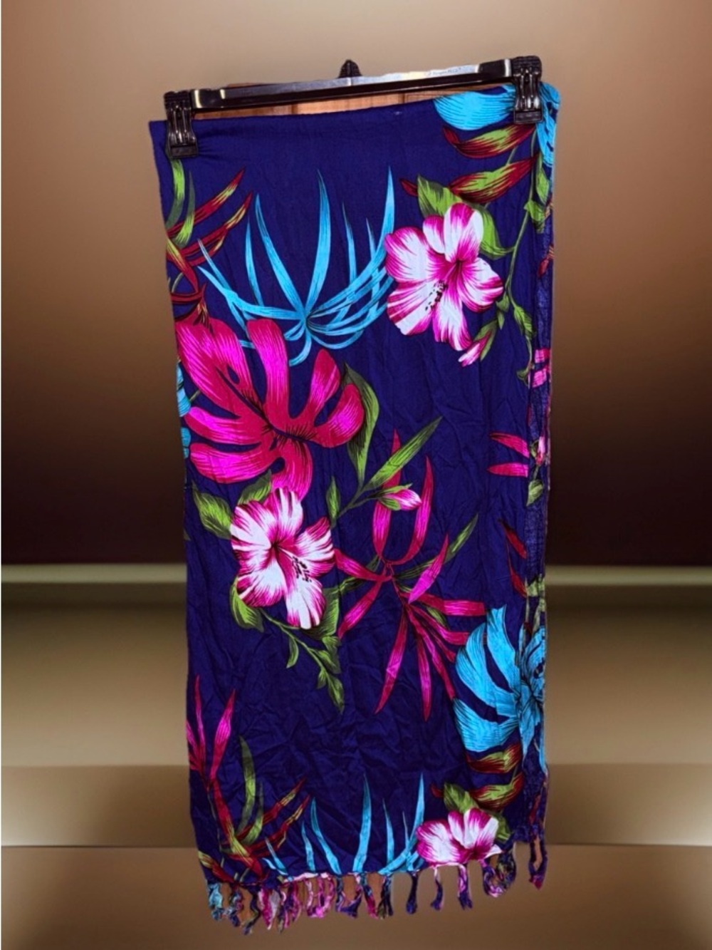 NWT Hibiscus Collection Beach Short Sarong Wrap-Vibrant Pink & Blue Hibiscus-OS